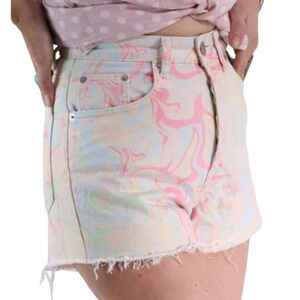 Zara Marble Pastel Swirl High Waisted Denim Shorts Size 4